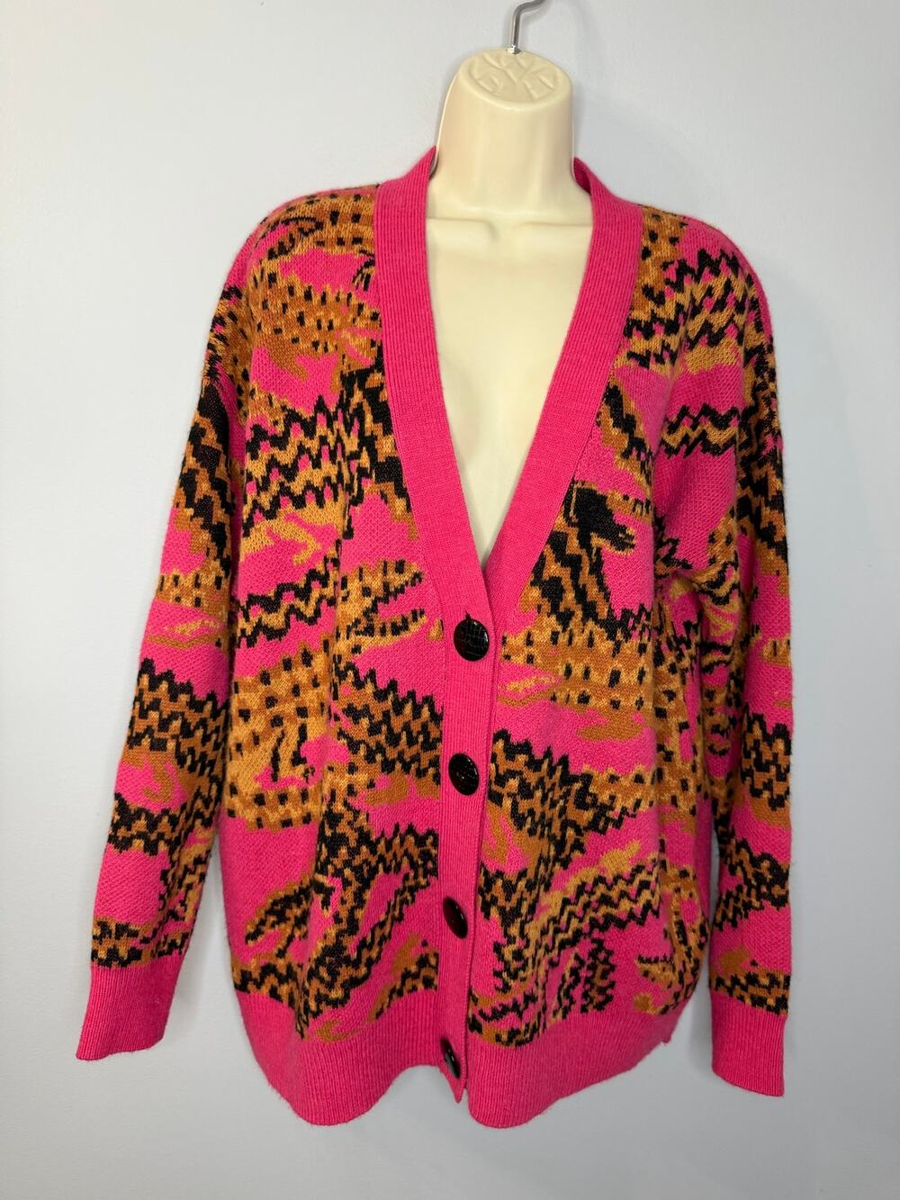 FARM Rio Croco Pink Knit Cardigan Sweater Oversized Multi Women's S